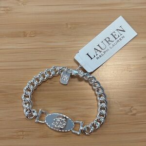 NWT Lauren Ralph Lauren Logo Link Flex Bracelet Silver Tone Bracelet